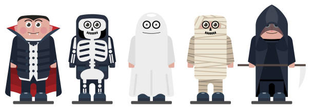 illustrations, cliparts, dessins animés et icônes de enfants d'halloween portant des costumes de monstres. joyeux personnages d'halloween pour votre projet d'entreprise. illustration de vecteur d'enfants d'halloween - costume de déguisement