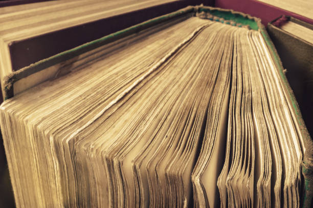 istock Close up open old page books on a background table. Macro view. 1175928203