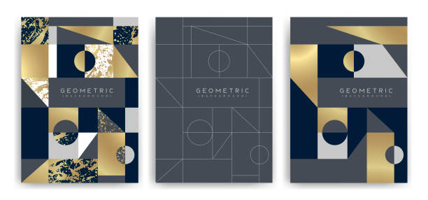 istock Templates with elegant geometric design. Marble effect texture, golden lines and geometric shapes. Vector pattern design. 1175928471