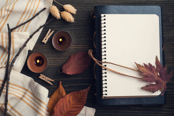 istock autumnal leaves and lit candles 1175928714