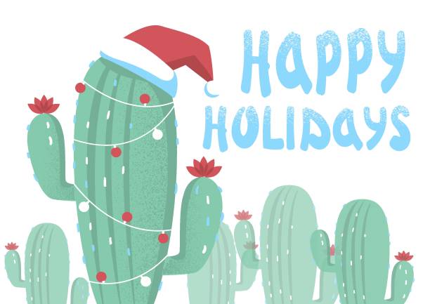 istock Merry Christmas card background with cactuses and holiday text. 1175928723