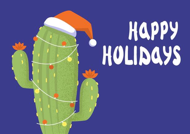 istock Merry Christmas card with cactus and holiday text. Vector greeting card illustration 1175928751