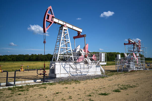 istock Oil pump, field, blue cloudy sky 1175934792