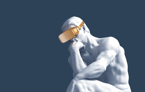 istock Thinker With Golden VR Glasses Over Blue Background 1175935868