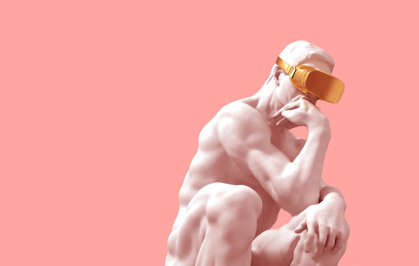 istock Thinker With Golden VR Glasses Over Pink Background 1175936020