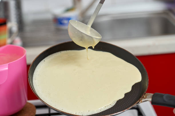 Preparing delicious pancakes at home, various framing