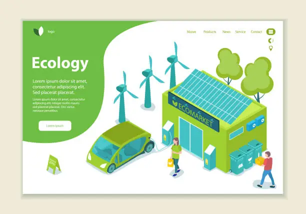 Vector illustration of Concept of ecology problem, generation and saving green energy