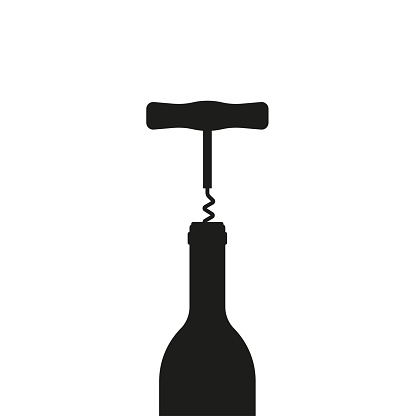 Wine bottle opener or Corkscrew with bottle icon. Vector illustration