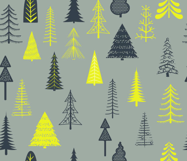 ilustrações de stock, clip art, desenhos animados e ícones de set of christmas trees - seamless pattern - christmas tree dirty winter grunge