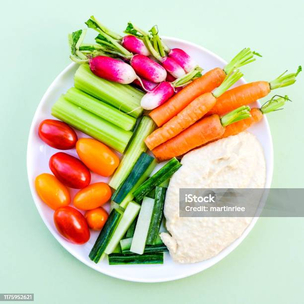 Fresh Vegetable Crudite Platter With Hummus Stock Photo - Download Image Now - Crudite, Hummus - Food, Vegetable