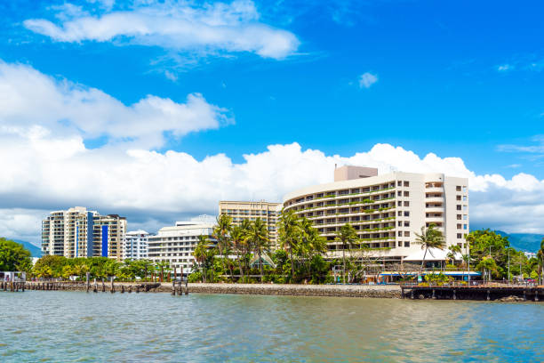 View of the city promenade, Cairns, Australia. Copy space for text stock photo