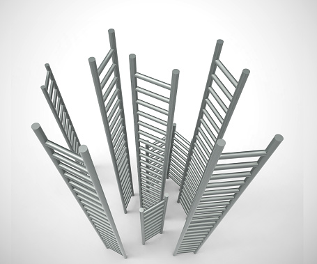 Ladder to success concept icon means ambitious leader desiring goals. Climbing to successful achievement - 3d illustration