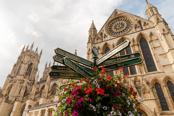 Tourist information sign and York Cathedral
