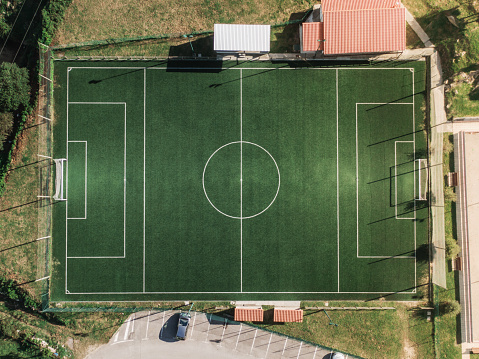 A large soccer field as seen from above