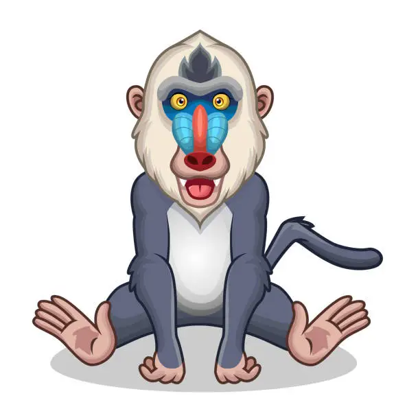 Vector illustration of A cute Cartoon mandrill sits baboon isolated on white background.
