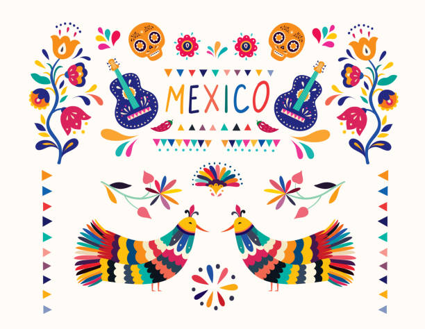 Mexican illustration Stylish artistic Mexican decor for Mexican holidays and party mexican day of the dead stock illustrations