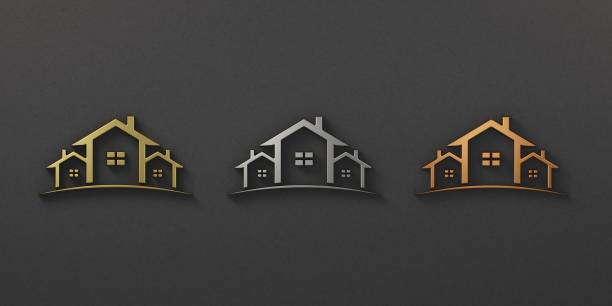 istock Gold Silver Bronze Real Estate Houses Logo. 3D Rendering Illustration 1175964538