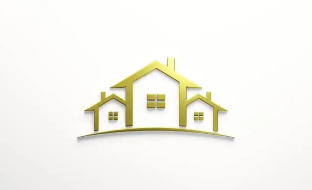 Photo of Real Estate Houses Gold Logo Design. 3D Rendering Illustration