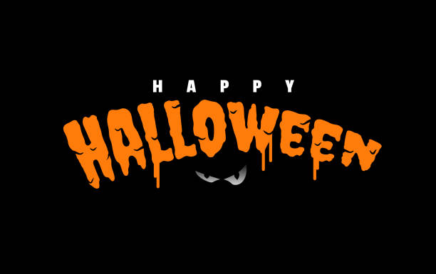 Happy Halloween Text Happy Halloween text with evil eyes on black background happy halloween banner stock illustrations