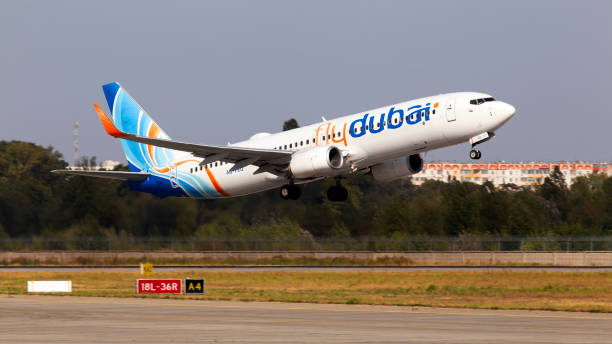 A6-FEU flydubai Boeing 737-800 aircraft departing from the Borispol International Airport stock photo