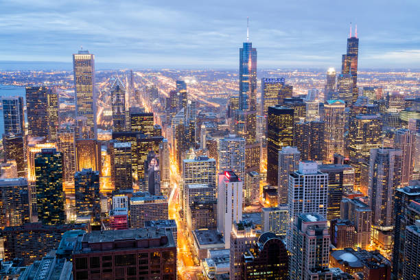 istock Chicago Downtown Aerial View at Dusk, Illinois 1175968458