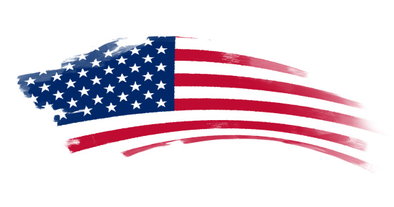 A shattered American flag on white background to express the risk and fragility for sustainability and democracy