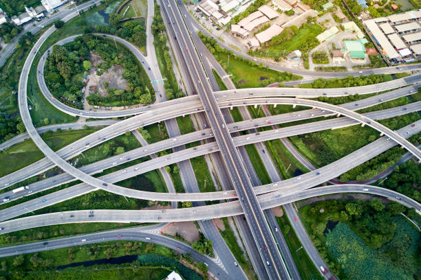 istock Aerial view of road interchange 1175973955