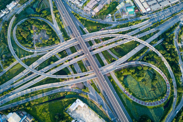 istock Aerial view of road interchange 1175973959