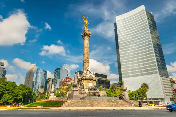 The Angel of Independence stands in the center of a roundabout in Mexico City, Mexico.