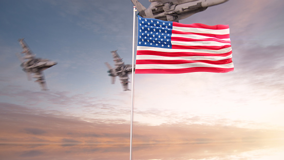 3D Rendering USA Flag With Air Force 3D Rendering