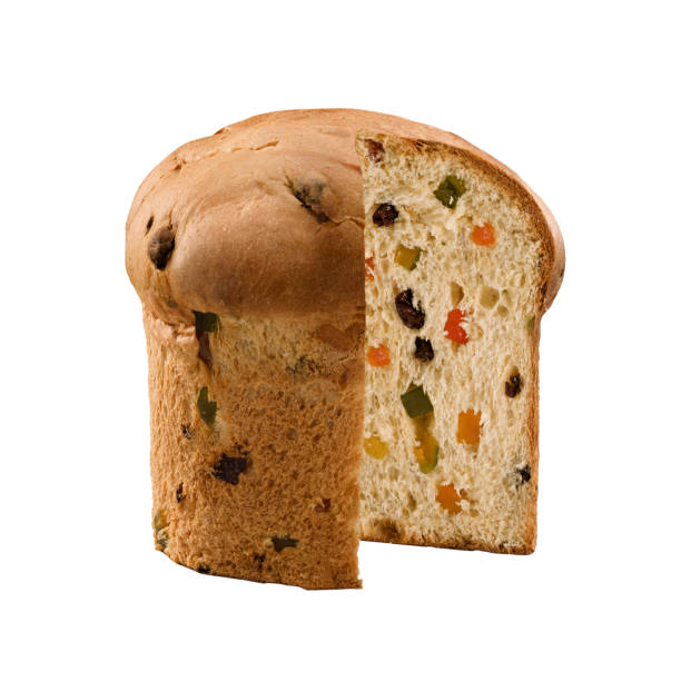 panettone con frutta candita e uvetta - fruitcake christmas cake cake raisin foto e immagini stock