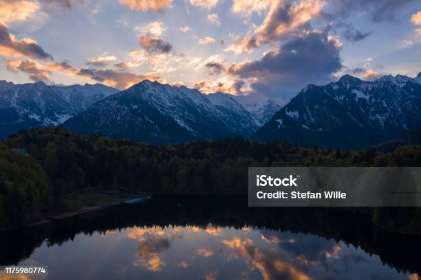 Sunrise At Freibergsee Lake Near Oberstdorf Stock Photo - Download Image Now - Allgau, Bavaria, Bavarian Alps