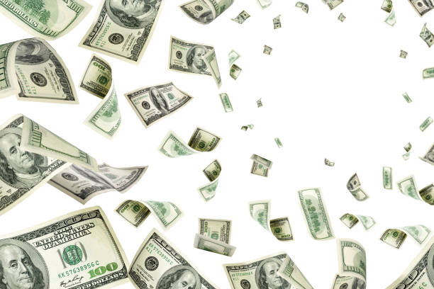 istock Hundred dollar bill. Falling money isolated background. American 1175980878