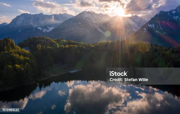 Sunrise At Freibergsee Lake Near Oberstdorf Stock Photo - Download Image Now - Allgau, Cloud - Sky, European Alps