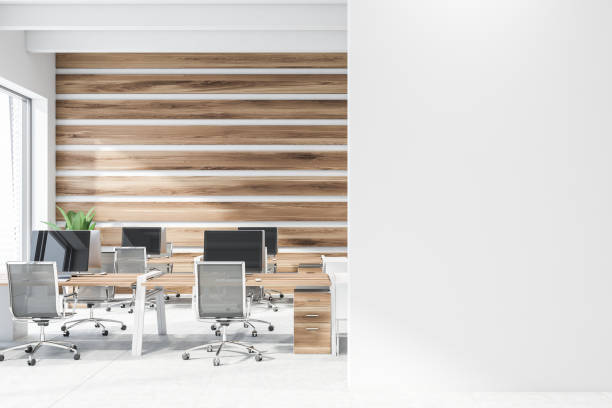 istock Modern wooden office with mock up wall 1175991988
