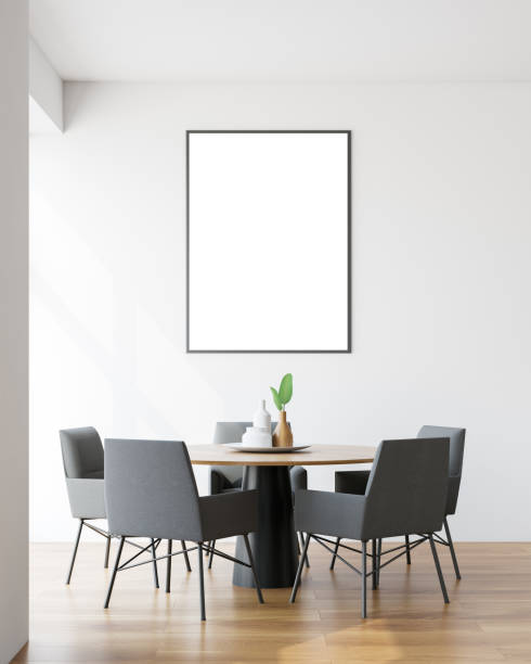 istock Minimalistic white dining room with poster 1175996114