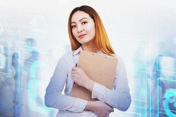 istock Young Asian woman, business interface 1175996287