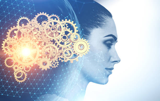 istock Beautiful woman, AI brain and internet 1175998116