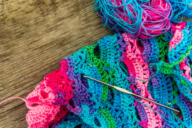 istock Close up of knitted with crochet shawl 1176001341