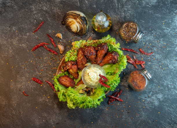 mexican spicy chicken wings with roasted onion and roasted garlic