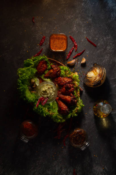 mexican spicy chicken wings with roasted onion and roasted garlic