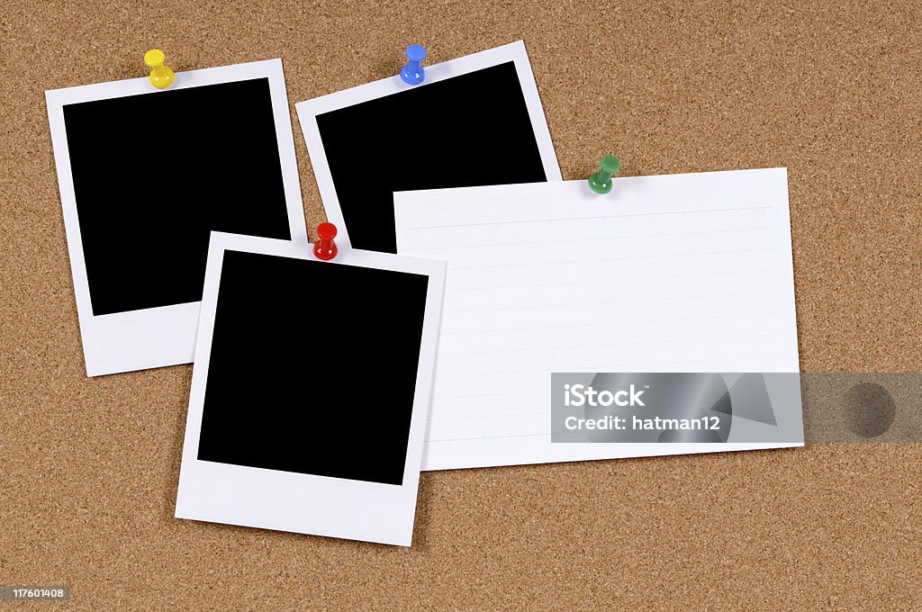 Leere photo-Drucke mit index card - Lizenzfrei Anschlagbrett Stock-Foto
