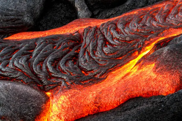 Lava flow in Pele’s hair formation on the Big Island of Hawaii