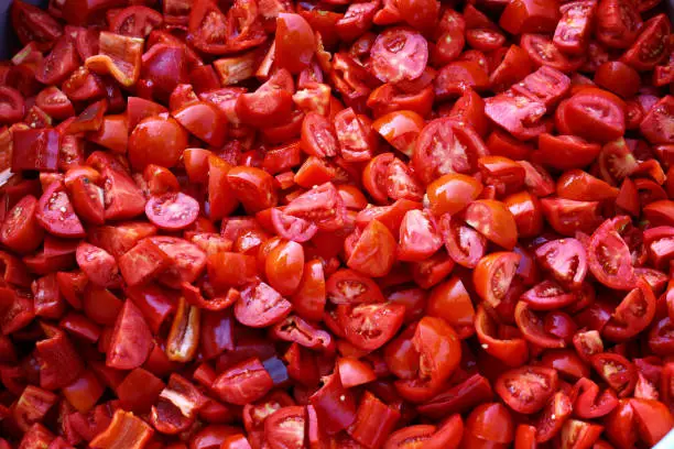 cut tomatoes and red bell peppers