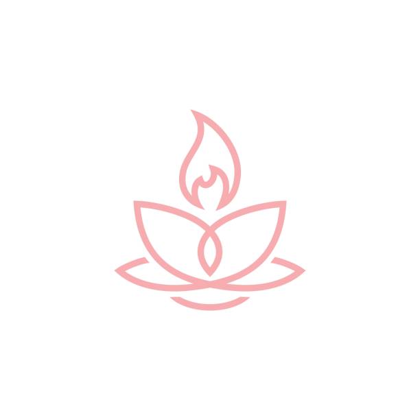 kerze und lotus für traditionelles spirituelles spa-design - kerzen stock-grafiken, -clipart, -cartoons und -symbole