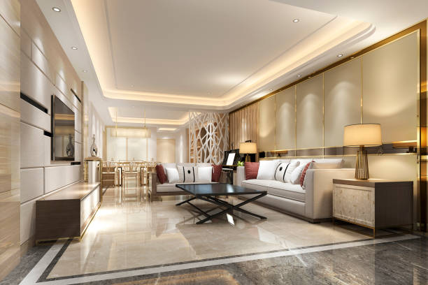 istock 3d rendering modern dining room and living room with luxury decor 1176040844