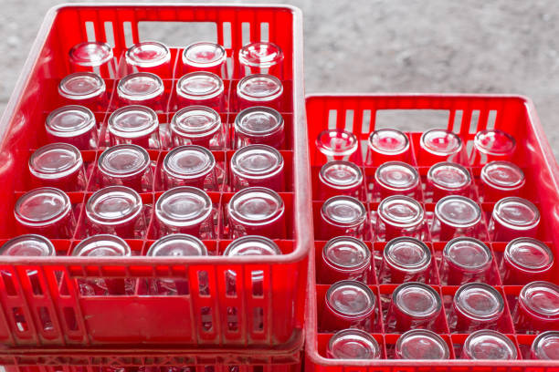 istock Selective focus of Drinking glass in red plastic crates 1176041182