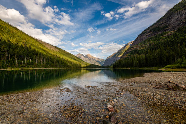 Cameron Lake in Waterton Lakes National Park, Alberta, Canada on a beautiful morning of summer.
