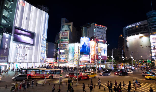 Taipei, Taiwan- May 2019: Night life crowd in Ximending Shopping District at night