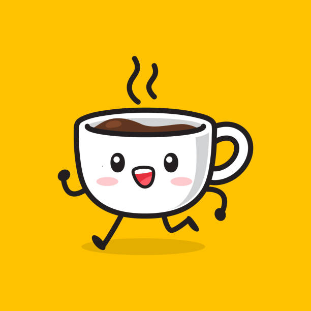 illustrazioni stock, clip art, cartoni animati e icone di tendenza di kawaii caffè tazza carattere in azione - heat beautiful joy happiness